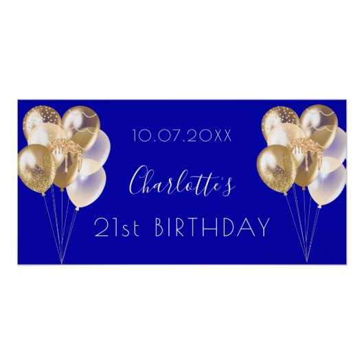 Birthday royal blue gold balloons party perfect poster (Voorkant)