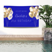 Birthday royal blue gold balloons party spandoek