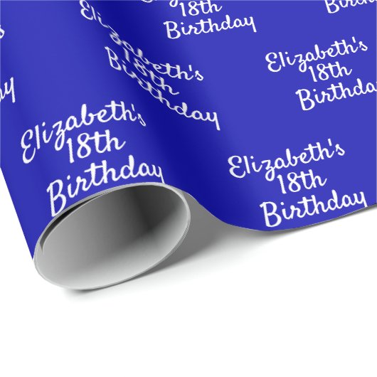 Birthday royal blue name script minimalist cadeaupapier (Rol Hoek)
