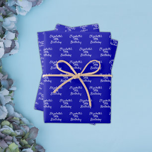 Birthday royal blue name script minimalist inpakpapier vel