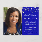 Birthday royal blue photobudget Save the Date Flyer (Voorkant)