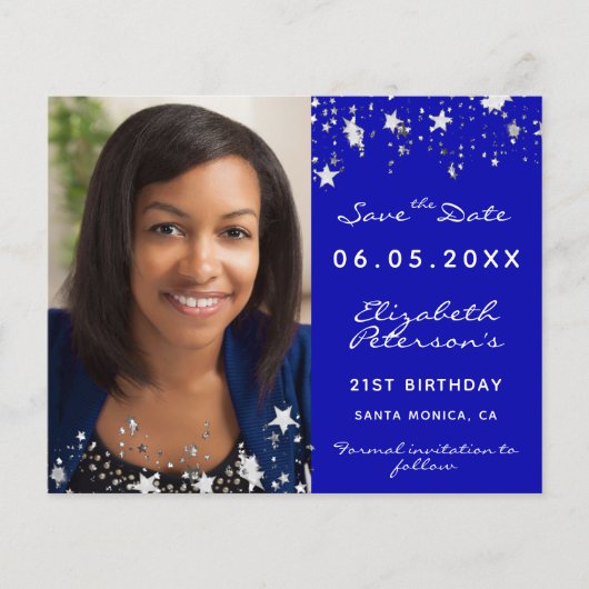 Birthday royal blue photobudget Save the Date Flyer (Voorkant)
