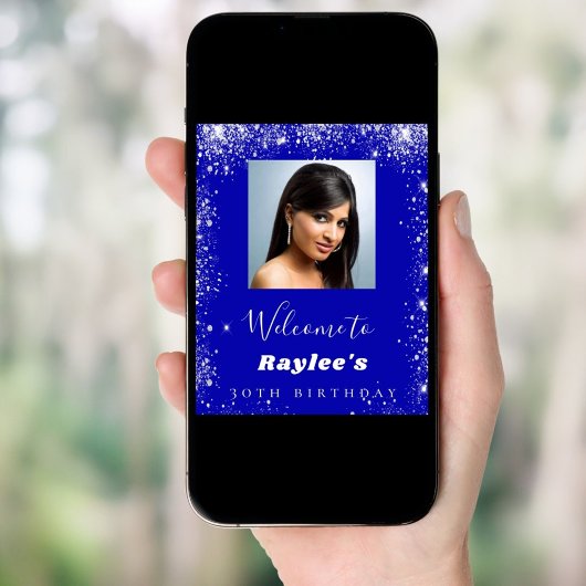 Birthday royal blue Silglitter foto welkom Poster