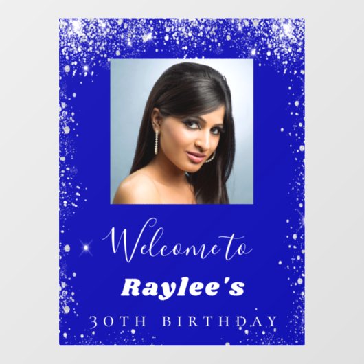 Birthday royal blue Silglitter foto welkom Raamsticker (Vel)