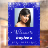 Birthday royal blue Silglitter foto welkom Raamsticker (Vel 2)