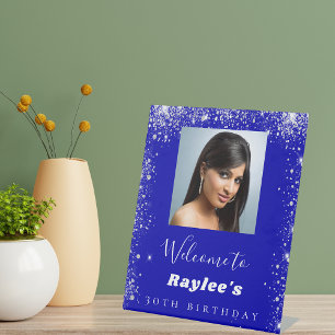 Birthday royal blue Silglitter foto welkom Reclamebord Met Voetstuk