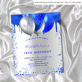 Birthday royal blue Silver budget uitnodiging Flyer