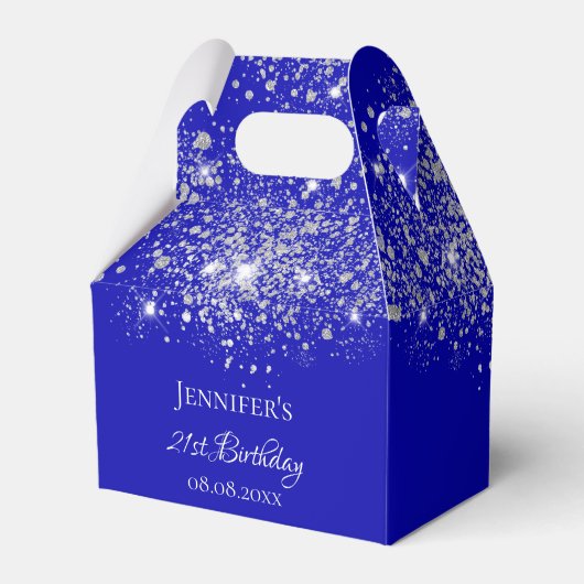 Birthday royal blue Silver glitter dank u Bedankdoosjes (Voorkant Zijde)