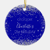 Birthday royal blue Silver Glitter vrienden Keramisch Ornament (Voorkant)