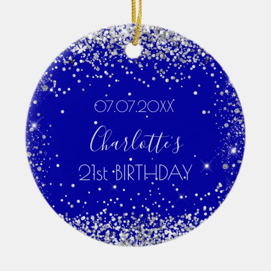 Birthday royal blue Silver Glitter vrienden Keramisch Ornament (Voorkant)