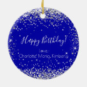 Birthday royal blue Silver Glitter vrienden Keramisch Ornament (Achterkant)