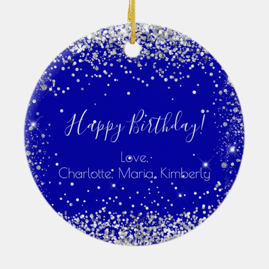 Birthday royal blue Silver Glitter vrienden Keramisch Ornament (Achterkant)