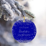 Birthday royal blue Silver Glitter vrienden Keramisch Ornament<br><div class="desc">Een ornament voor een meisje- en glamourese 21ste (of eender welke leeftijd) verjaardag. Een royal blue background met faux zilveren glitter,  sparkles. Op de voorzijde: Personaliseer en voeg een datum,  een naam en een leeftijd toe. Terug: Gelukkige verjaardag en namen van vrienden.</div>