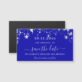 Birthday royal blue stars save the date magnet (Voorkant / Achterkant)