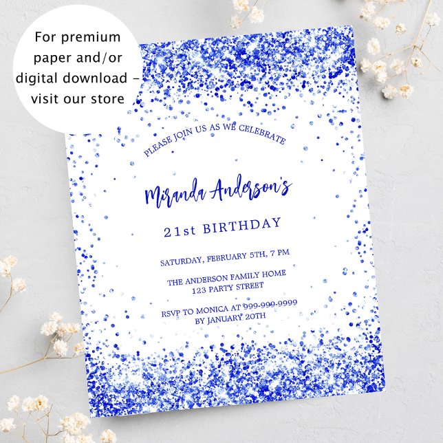 Birthday royal blue white budget uitnodiging (Creator heeft geüpload)