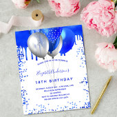 Birthday royal blue white budget uitnodiging flyer