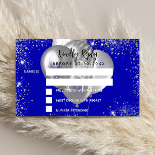 Birthday royal blue zilverballonnen party RSVP Informatiekaartje