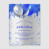 Birthday royal blue zilveren ballonnen luxe magnetische uitnodiging (Voorkant)