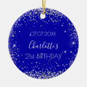 Birthday royal blue zilveren glitter sparters keramisch ornament (Voorkant)