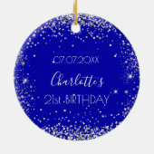 Birthday royal blue zilveren glitter sparters keramisch ornament (Achterkant)