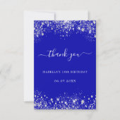 Birthday royal blue zilverglitter bedankkaart (Voorkant)