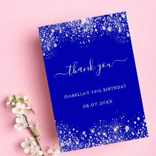 Birthday royal blue zilverglitter bedankkaart