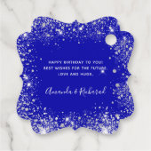 Birthday royal blue zilverglitter monogram bedankjes labels (Achterkant)