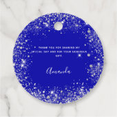 Birthday royal blue zilverglitter monogram bedankjes labels (Achterkant)
