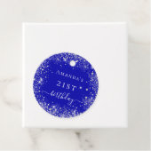 Birthday royal blue zilverglitter monogram bedankjes labels (In situ)