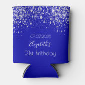 Birthday royal blue zilverglitter monogram blikjeskoeler (Voorkant)