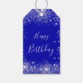 Birthday royal blue zilverglitter monogram cadeaulabel (Voorkant)