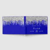 Birthday royal blue zilverglitter monogram gastenboek (Volledig)