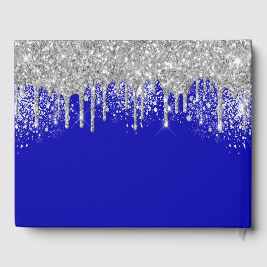 Birthday royal blue zilverglitter monogram gastenboek (Achterkant)