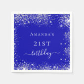 Birthday royal blue zilverglitter monogram servet (Voorkant)