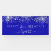 Birthday royal blue zilverglitter monogram spandoek (Horizontaal)