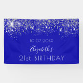 Birthday royal blue zilverglitter monogram spandoek (Horizontaal)
