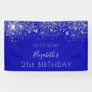Birthday royal blue zilverglitter monogram spandoek