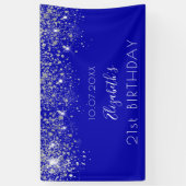 Birthday royal blue zilverglitter monogram spandoek (Verticaal)