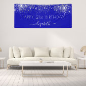 Birthday royal blue zilverglitter monogram spandoek