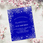 Birthday royal blue zilverglitter stofglazuur uitnodiging briefkaart<br><div class="desc">Een moderne, stijlvolle en glamoureuze uitnodiging voor een 21ste (of om het even welke leeftijd) verjaardagsfeestje. Een koninklijke blauwe achtergrond, versierd met faux zilveren glitterstof. Personaliseer en voeg jouw naam en partijdetails toe. Achterzijde: koninklijke blauwe kleur, briefkaart ontwerp. Tip: als je niet wilt dat het eruit ziet als een briefkaart,...</div>