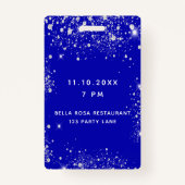 Birthday royal blue zilverglitter vip uitnodiging badge (Achterkant)