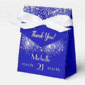 Birthday royal blue zilverglitter white monogram bedankdoosjes (Voorkant Zijde)