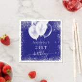 Birthday royal blue zilverglitter witte ballonnen servet (Insitu)