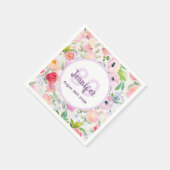 Birthday roze bloemen witte monogram servet (Hoek)