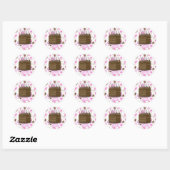 Birthday roze en bruine chocolade Cake Ronde Sticker (Vel)