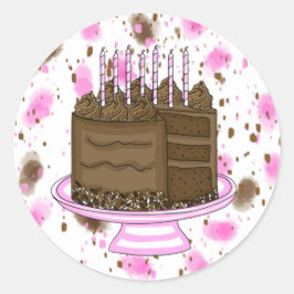 Birthday roze en bruine chocolade Cake Ronde Sticker