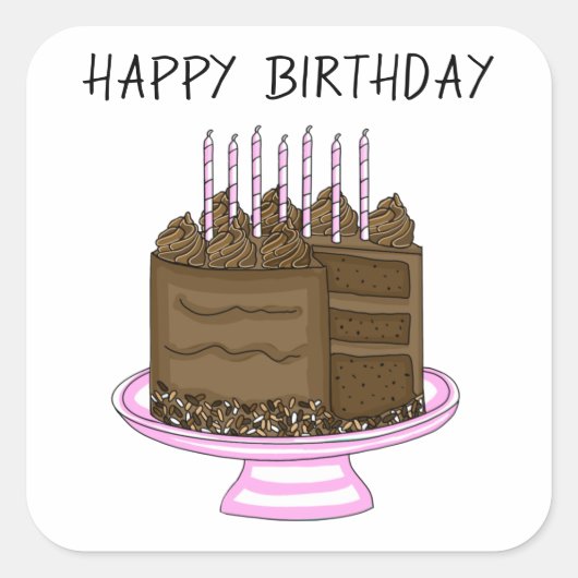 Birthday roze en bruine chocolade Cake Vierkante Sticker (Voorkant)