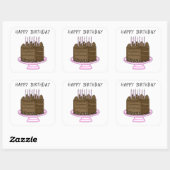 Birthday roze en bruine chocolade Cake Vierkante Sticker (Vel)