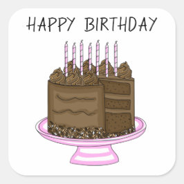 Birthday roze en bruine chocolade Cake Vierkante Sticker