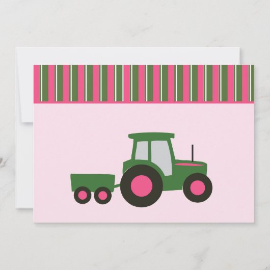 Birthday - roze en groene meisjestrekker uitnodige kaart (Achterkant)